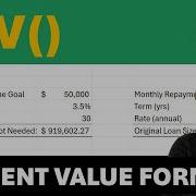 Excel PV Function Present Value In Excel For Loans Service Agreement Retirement Planning