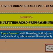 OOC Module 4 Multi Threading IsAlive And Join Method Synchronization Thread Priority PART 3