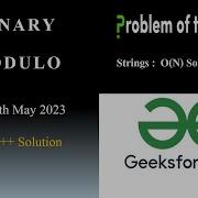Binary Modulo GFG POTD 8th May 2023 Strings Binary Shift Java C Problem Of The Day