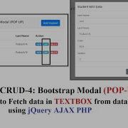 PHP CRUD 4 Bootstrap Modal POP UP How To Fetch Data In Textbox From DB Using JQuery AJAX PHP