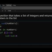 24 Function Example 01 Finding Sum Of Even Numbers From A List Of Integers Python