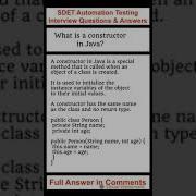 JAVA What Is A Constructor In Java SDET Automation Testing Interview Questions Answers