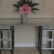 DIY Console Table Using Mirror Contact Paper Two High End Tables And A Door Mirror