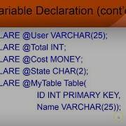 Advanced Dataabses Scalar Variables SQL Server Lecture