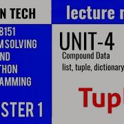 GE8151 PROBLEM SOLVING AND PYTHON PROGRAMMING PSPP Manojkumar Lectures Tuple Tuple Definition