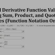 Find Derivative Function Values Using Sum Product And Quotient Rules Function Notation Only