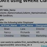 Update Statement Using Where Clause