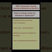 SELENIUM How To Mouse Hover An Element In Selenium SDET Automation Testing Interview