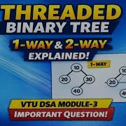 Threaded Binary Tree Construction 1 Way 2 Way TBT VTU DSA Module 3 Important Question