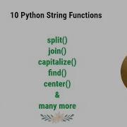 Python Programming String Functions Split Join Center Capitalize Index Lower Etc