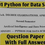 AD25201 Python For Data Science Semester Examination Question Paper With Answer Key April May 2026