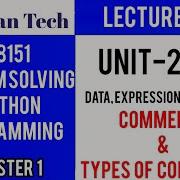 GE8151 PROBLEM SOLVING AND PYTHON PROGRAMMING PSPP Manojkumar Lectures Comments And Its Types