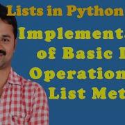 Implementation Of List Basic Operations List Methods Lists In Python Programming Part 2