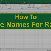 How To Define Names For Ranges In Excel