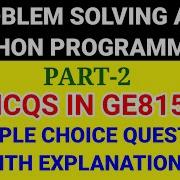MCQs In Problem Solving And Python Programming PART 2 GE8151 MCQs WELCOME ENGINEERS
