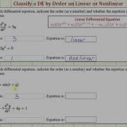 Differential Equatons Find The Order And Classify As Linear Or Nonlinear