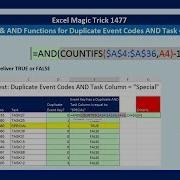 Excel Magic Trick 1477 COUNTIFS AND Functions For Duplicate Event Codes AND Task Special