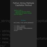 Capitalize Method String Methods Python