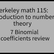 Introduction To Number Theory Lecture 7 Binomial Coefficients