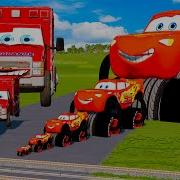 Big Small Double Wheels Lightning McQueen VS Fire Truck McQueen VS Train BeamNG Drive