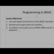 BASIC Language Tutorial 1 Variables BASIC Character Set And Commands