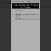 Multiplication Table In Python Pythonprogramming Shorts