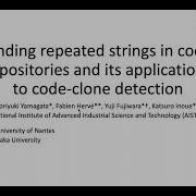 Finding Repeated Strings In Code Repositories And Its Applications To Code Clone Detection
