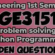 GE3151 Engineering 1st Semester Problem Solving And Python Programming 16marks Important Questions