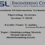 IT Lecture 14 Multithreading Models Thread Libraries Multithreading Issues