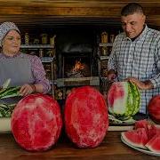 Juicy Smoked Watermelon With Homemade Jam In Village