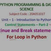 For Loop In Python Control Statements Part 2 PYTHON PROGRAMMING DATA SCIENCE 20A05101T