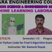 VTU MACHINE LEARNING LAB17CSL76 P1 L3 Python Code For Find S Example