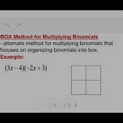 Multiply Binomials Box Method