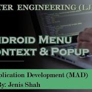 Lec 37 Menus In Android Context Popup Menu Mobile Application Development Computer Engineering