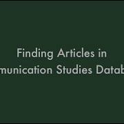 Finding Articles In Communication Studies Databases