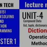 GE8151 PROBLEM SOLVING AND PYTHON PROGRAMMING PSPP Manojkumar Lectures Dictionary Methods