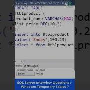 SQL Server Interview Questions What Are Temporary Tables Temp Tables