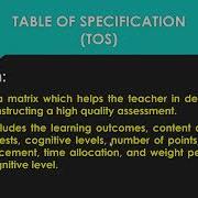 Table Of Specifications