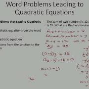 Word Problems Leading To Quadratic Equations