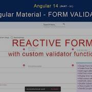 Part 31 Reactive Form Validation Custom Validator Function Angular 14 Series Form Validation