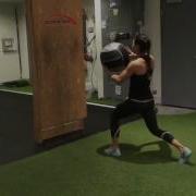 Split Stance Med Ball Front Twist High Throw At Wall