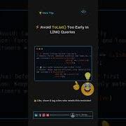 Avoid ToList Too Early In LINQ Queries Codingtips Coding Clanguage Csharp Education