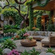 Tranquil Garden Café By The Waterfall Smooth Jazz Nature Sounds For Calm Focus Relax