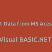 Inserting Data From VB Net To MS Access Database Table