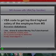 VBA Code To Get Third Highest Salary From Ms Access Database Table Top Clause