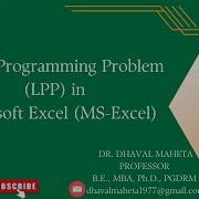 99 Linear Programming Problem LPP In Microsoft Excel MS Excel Dr Dhaval Maheta