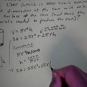 Calc Optimization Minimizing Surface Area Of Cylinder