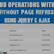 PHP CRUD Operations Without Page Refresh Using JQuery Ajax MySQL