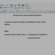 Pseudocode To Show Variable Declaration