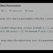 Decode XORed Permutation 1734 Leetcode Biweekly Contest Bit Manipulation